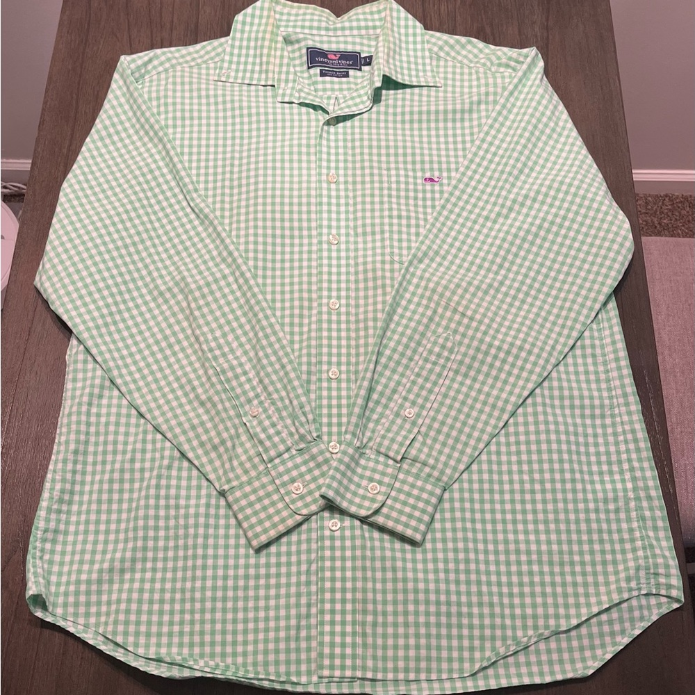 Vineyard Vines Men's Light Green Checkered Shirt